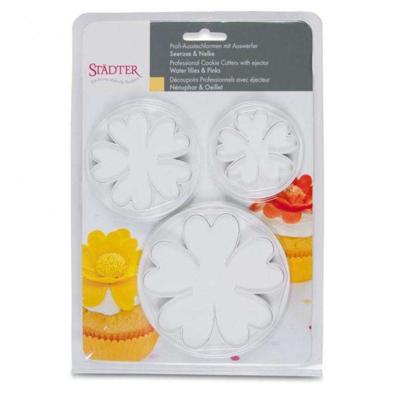 Seerose & Nelke Profi Ausstecher mit Auswerfer Set 3-tlg